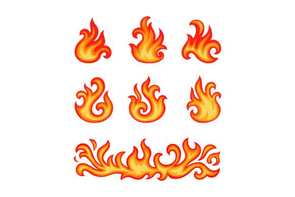 Bright Decorative Ornamental Flame Icons for Design