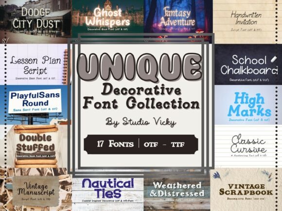 Decorative Font Bundle: 17 Hand-Drawn Styles