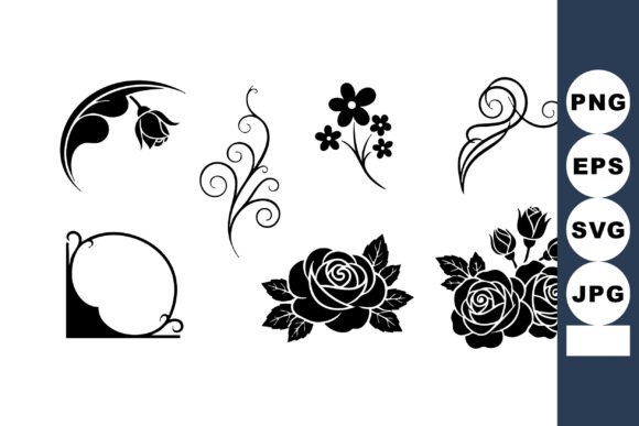 Elegant Black Rose Floral Ornaments for Design