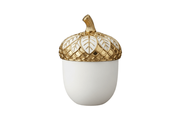Elevate Your Autumn Aesthetic with a White and Gold Decorative Acorn Jar