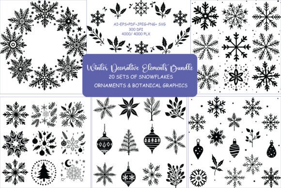 Elevate Your Designs with a Winter Decorative Elements Set