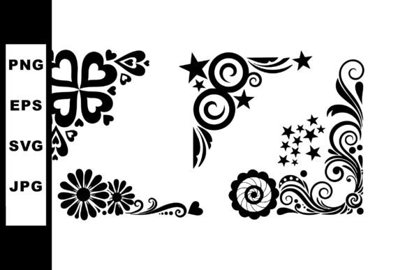 Elevate Your Designs with Decorative Black Floral and Swirl Corner Elements