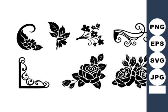 Elevating Design with Classic Black Silhouette Floral Corners and Borders