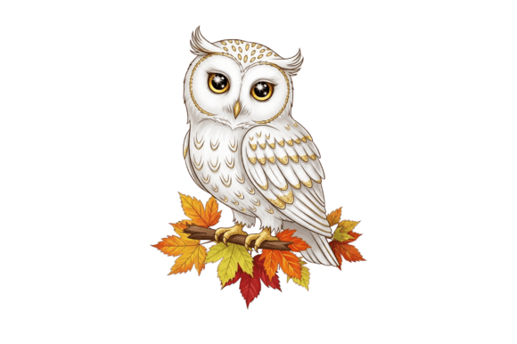 Elevating Thanksgiving Designs with a White Decorative Owl and Autumn Leaves