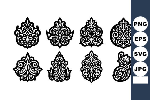 Evaluating Decorative Black Ornamental Floral Vector Assets for Design Projects