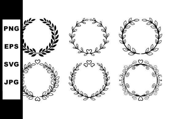 Hand-Drawn Wreaths with Hearts for Design